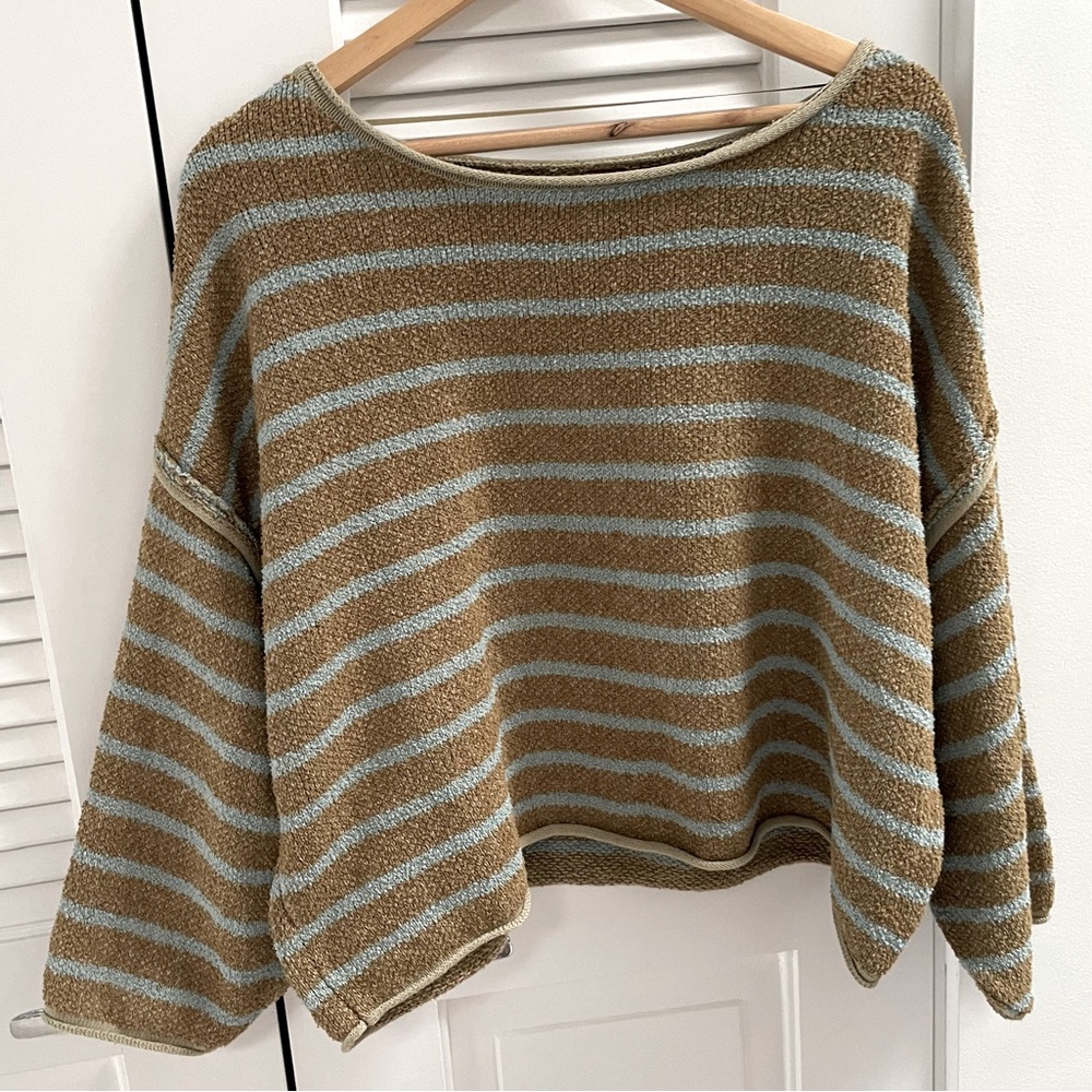 Free People Green/Blue striped boxy sweater